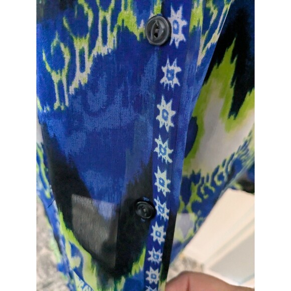 Evan-Picone Semi-Sheer Blouse Women's 16W Abstract Boho Print Royal Blue Lime - Picture 4 of 12